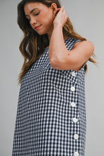 Load image into Gallery viewer, NEWEST ARRIVAL Navy Gingham Side Button Dress
