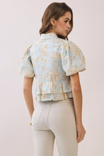 Load image into Gallery viewer, NEWEST ARRIVAL Blue Floral Peplum Button Up Blouse
