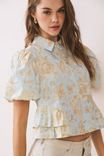 Load image into Gallery viewer, NEWEST ARRIVAL Blue Floral Peplum Button Up Blouse
