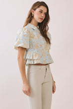 Load image into Gallery viewer, NEWEST ARRIVAL Blue Floral Peplum Button Up Blouse
