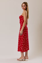 Load image into Gallery viewer, NEWEST ARRIVAL Red Polka Dot Strapless Midi Dress
