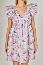 Load image into Gallery viewer, NEWEST ARRIVAL Pink Purple Floral Jacquard Bow Dress

