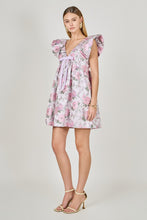 Load image into Gallery viewer, NEWEST ARRIVAL Pink Purple Floral Jacquard Bow Dress
