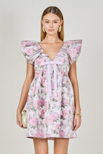 Load image into Gallery viewer, NEWEST ARRIVAL Pink Purple Floral Jacquard Bow Dress
