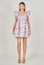 Load image into Gallery viewer, NEWEST ARRIVAL Pink Purple Floral Jacquard Bow Dress
