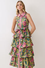 Load image into Gallery viewer, NEWEST ARRIVAL *PREORDER 7/29* Olive/Pink Button Down Layered Midi Dress
