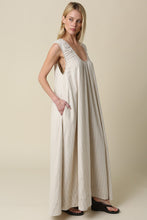 Load image into Gallery viewer, NEWEST ARRIVAL Natural Black Striped Linen Maxi Dress
