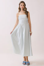 Load image into Gallery viewer, NEWEST ARRIVAL Blue Seersucker Smocked Bodice Midi Dress
