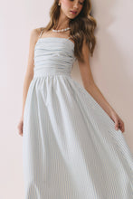 Load image into Gallery viewer, NEWEST ARRIVAL Blue Seersucker Smocked Bodice Midi Dress
