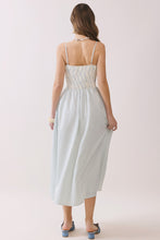 Load image into Gallery viewer, NEWEST ARRIVAL Blue Seersucker Smocked Bodice Midi Dress
