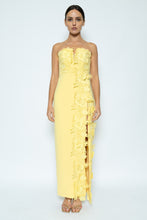 Load image into Gallery viewer, NEWEST ARRIVAL *PREORDER 5/30* Yellow Floral Embroidered Leg Slit Maxi Dress
