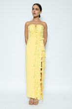 Load image into Gallery viewer, NEWEST ARRIVAL *PREORDER 5/30* Yellow Floral Embroidered Leg Slit Maxi Dress
