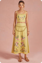 Load image into Gallery viewer, NEWEST ARRIVAL *PREORDER 2/13* Yellow Iris Floral Embroidered Midi Skirt Set
