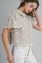 Load image into Gallery viewer, NEWEST ARRIVAL Taupe Embroidered Peter Pan Collar Blouse

