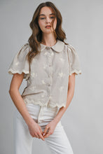 Load image into Gallery viewer, NEWEST ARRIVAL Taupe Embroidered Peter Pan Collar Blouse

