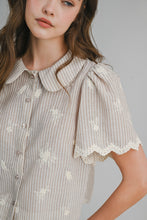 Load image into Gallery viewer, NEWEST ARRIVAL Taupe Embroidered Peter Pan Collar Blouse
