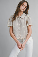 Load image into Gallery viewer, NEWEST ARRIVAL Taupe Embroidered Peter Pan Collar Blouse
