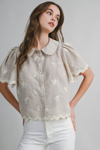 Load image into Gallery viewer, NEWEST ARRIVAL Taupe Embroidered Peter Pan Collar Blouse
