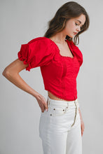 Load image into Gallery viewer, NEWEST ARRIVAL Red Puff Front Hook Blouse
