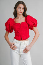 Load image into Gallery viewer, NEWEST ARRIVAL Red Puff Front Hook Blouse

