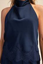 Load image into Gallery viewer, NEWEST ARRIVAL Navy Satin Halter Blouse
