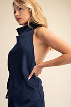 Load image into Gallery viewer, NEWEST ARRIVAL Navy Satin Halter Blouse
