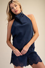 Load image into Gallery viewer, NEWEST ARRIVAL Navy Satin Halter Blouse
