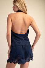 Load image into Gallery viewer, NEWEST ARRIVAL Navy Satin Halter Blouse
