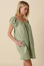Load image into Gallery viewer, NEWEST ARRIVAL *PREORDER 2/13* Green Striped Babydoll Dress
