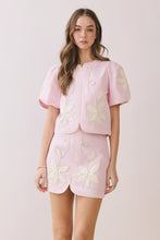 Load image into Gallery viewer, LAST ONE Baby Pink/Ivory Floral Applique Mini Skirt Set
