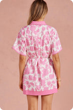 Load image into Gallery viewer, NEWEST ARRIVAL Pink/White Botanical Garden Crochet Shirt Dress
