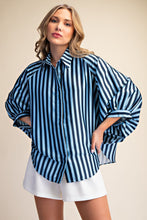 Load image into Gallery viewer, NEWEST ARRIVAL Striped Dolman Sleeve Button Down Blouse
