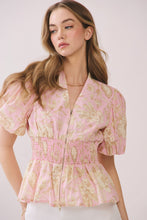 Load image into Gallery viewer, NEWEST ARRIVAL Pale Pink Floral Zipper Front Blouse
