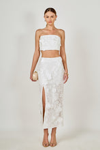 Load image into Gallery viewer, NEWEST ARRIVAL White Floral Embroidered Crop Midi Skirt Set
