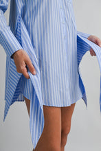 Load image into Gallery viewer, NEWEST ARRIVAL Blue/White Striped Front Wrap Shirt Dress
