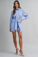 Load image into Gallery viewer, NEWEST ARRIVAL Blue/White Striped Front Wrap Shirt Dress
