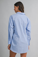 Load image into Gallery viewer, NEWEST ARRIVAL Blue/White Striped Front Wrap Shirt Dress
