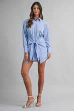 Load image into Gallery viewer, NEWEST ARRIVAL Blue/White Striped Front Wrap Shirt Dress
