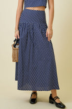 Load image into Gallery viewer, NEWEST ARRIVAL Navy//White Polka Dot Midi Skirt
