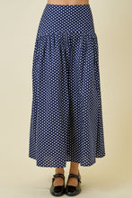 Load image into Gallery viewer, NEWEST ARRIVAL Navy//White Polka Dot Midi Skirt
