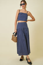 Load image into Gallery viewer, NEWEST ARRIVAL Navy//White Polka Dot Midi Skirt
