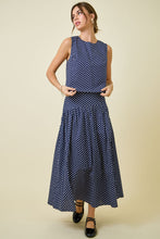 Load image into Gallery viewer, NEWEST ARRIVAL Navy//White Polka Dot Midi Skirt
