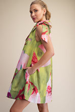 Load image into Gallery viewer, NEWEST ARRIVAL Chartreuse Green Floral Halter Tie Dress
