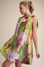 Load image into Gallery viewer, NEWEST ARRIVAL Chartreuse Green Floral Halter Tie Dress
