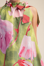 Load image into Gallery viewer, NEWEST ARRIVAL Chartreuse Green Floral Halter Tie Dress

