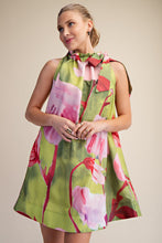 Load image into Gallery viewer, NEWEST ARRIVAL Chartreuse Green Floral Halter Tie Dress
