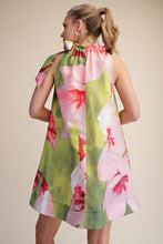 Load image into Gallery viewer, NEWEST ARRIVAL Chartreuse Green Floral Halter Tie Dress
