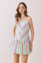 Load image into Gallery viewer, NEWEST ARRIVAL Green Multi Striped Drop Waist Mini Dress

