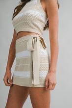 Load image into Gallery viewer, NEWEST ARRIVAL Taupe Striped Knit Crop Mini Wrap Skirt Set
