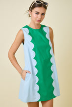 Load image into Gallery viewer, NEWEST ARRIVAL Green/Blue Scallop Trim Shift Dress
